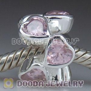 925 Sterling Silver Charm Jewelry Beads with Pink Heart Stone