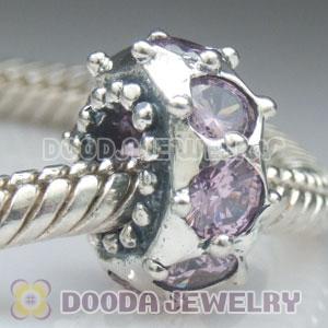 925 Sterling Silver Charm Jewelry Beads with Purple Stone