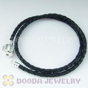 38cm Charm Jewelry Double Black Leather Bracelet