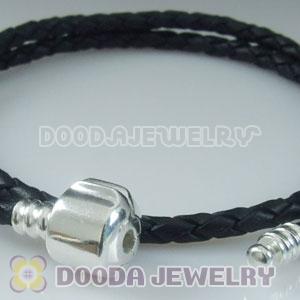 38cm European Style Double Black Leather Bracelet