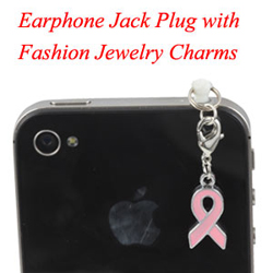 Earphone Jack Plug With Pink Ribbon Charms Jewelry