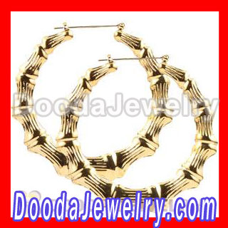 Gold Basketball Wives Bamboo Hoop Earrings wholesale